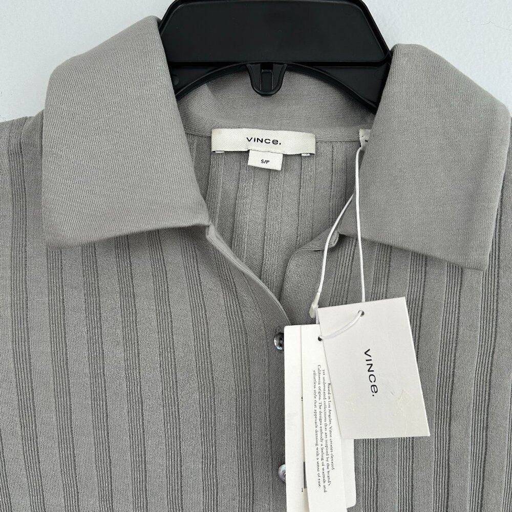 VINCE Rib Cotton Knit Button-Up Top